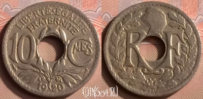 Франция 10 сантимов 1920 года, KM# 866a, 398-041