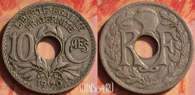 Франция 10 сантимов 1920 года, KM# 866a, 436o-068