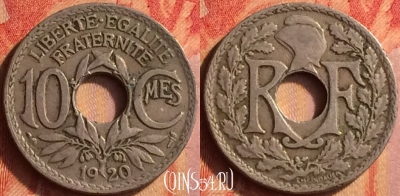 Франция 10 сантимов 1920 года, KM# 866a, 440o-118