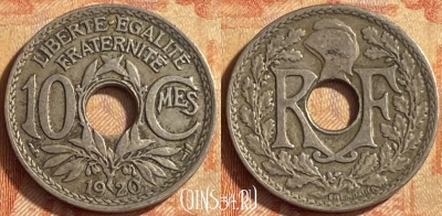 Франция 10 сантимов 1920 года, KM# 866a, 451o-019