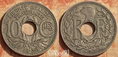 Франция 10 сантимов 1920 года, KM# 866a, 451o-054