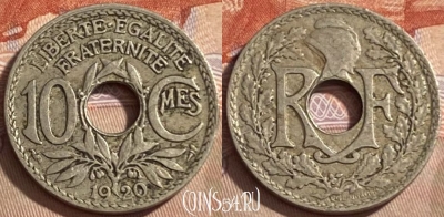 Франция 10 сантимов 1920 года, KM# 866a, 486р-120 ♛