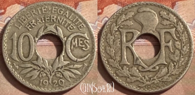Франция 10 сантимов 1920 года, KM# 866a, 486р-131