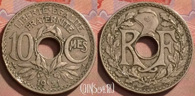Франция 10 сантимов 1921 года, KM# 866a, 125l-012