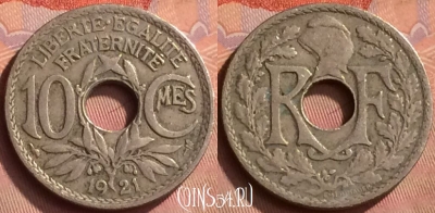 Франция 10 сантимов 1921 года, KM# 866a, 148m-062