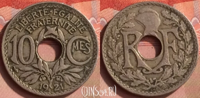 Франция 10 сантимов 1921 года, KM# 866a, 155m-061