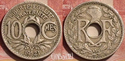 Франция 10 сантимов 1921 года, KM# 866a, 184l-101