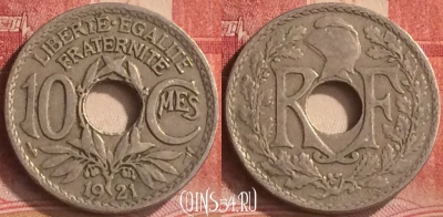 Франция 10 сантимов 1921 года, KM# 866a, 185m-011