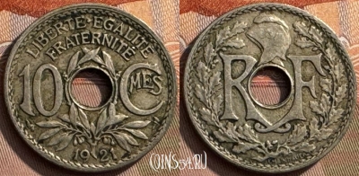 Франция 10 сантимов 1921 года, KM# 866a, 266s-130 ♛