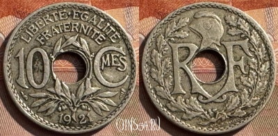 Франция 10 сантимов 1921 года, KM# 866a, 310s-021