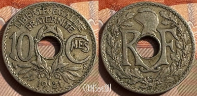 Франция 10 сантимов 1921 года, KM# 866a, 326s-135