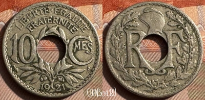 Франция 10 сантимов 1921 года, KM# 866a, 334s-035
