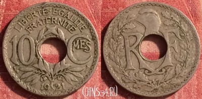 Франция 10 сантимов 1921 года, KM# 866a, 342o-046