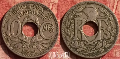 Франция 10 сантимов 1921 года, KM# 866a, 368o-076