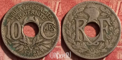Франция 10 сантимов 1921 года, KM# 866a, 368o-133