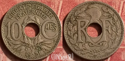 Франция 10 сантимов 1921 года, KM# 866a, 372o-074 ♛