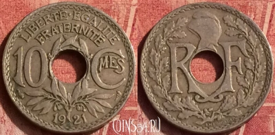 Франция 10 сантимов 1921 года, KM# 866a, 372o-086