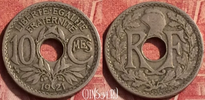 Франция 10 сантимов 1921 года, KM# 866a, 373o-050