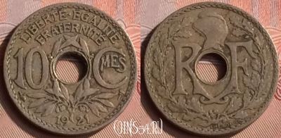 Франция 10 сантимов 1921 года, KM# 866a, 398-076