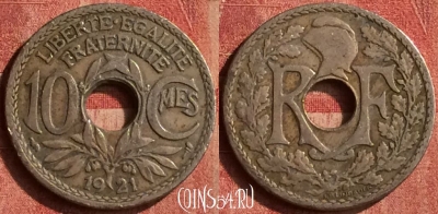 Франция 10 сантимов 1921 года, KM# 866a, 402-011