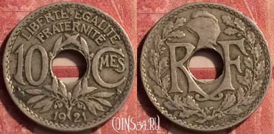 Франция 10 сантимов 1921 года, KM# 866a, 407-109