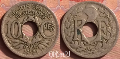 Франция 10 сантимов 1921 года, KM# 866a, 432o-087
