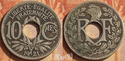Франция 10 сантимов 1921 года, KM# 866a, 448o-016