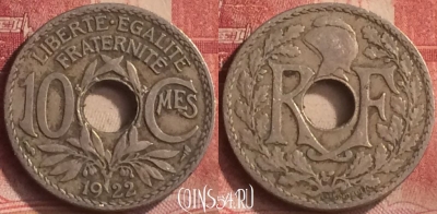 Франция 10 сантимов 1922 года, KM# 866a, 190m-025