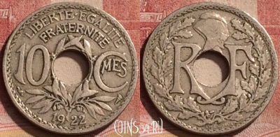 Франция 10 сантимов 1922 года, KM# 866a, 193l-101