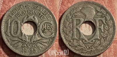 Франция 10 сантимов 1922 года, KM# 866a, 209q-081