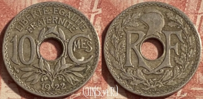 Франция 10 сантимов 1922 года, KM# 866a, 286p-030 ♛