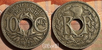Франция 10 сантимов 1922 года, KM# 866a, 356s-006