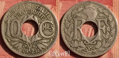 Франция 10 сантимов 1922 года, KM# 866a, 391o-108