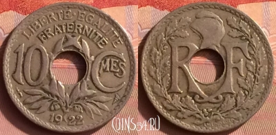 Франция 10 сантимов 1922 года, KM# 866a, 394o-131