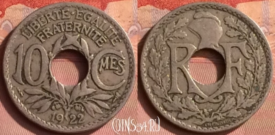 Франция 10 сантимов 1922 года, KM# 866a, 397o-112