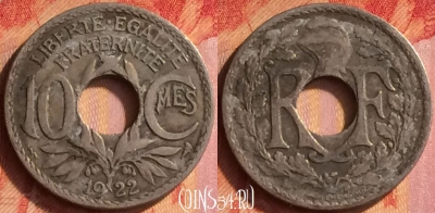 Франция 10 сантимов 1922 года, KM# 866a, 436o-003