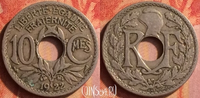 Франция 10 сантимов 1922 года, KM# 866a, 440o-064