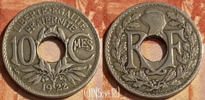 Франция 10 сантимов 1922 года, KM# 866a, 463q-131 ♛