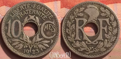 Франция 10 сантимов 1923 года, KM# 866a, 078o-019
