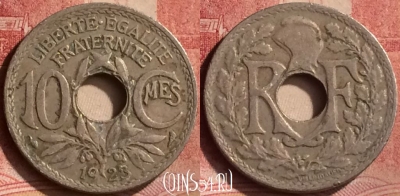 Франция 10 сантимов 1923 года, KM# 866a, 107m-043