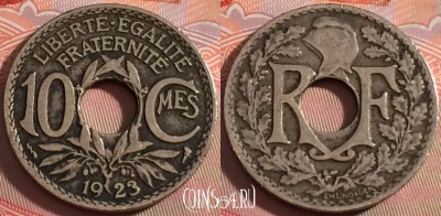 Франция 10 сантимов 1923 года, KM# 866a, 114b-022