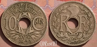 Франция 10 сантимов 1923 года, KM# 866a, 120l-062