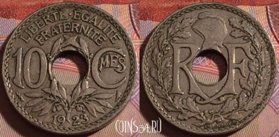 Франция 10 сантимов 1923 года, KM# 866a, 138b-088