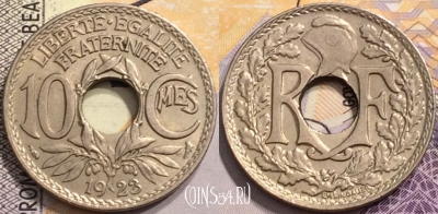 Франция 10 сантимов 1923 года, KM# 866a, 147-059