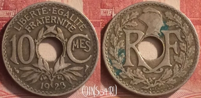Франция 10 сантимов 1923 года, KM# 866a, 184m-035