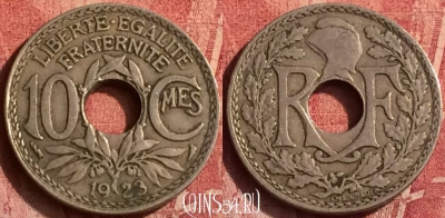 Франция 10 сантимов 1923 года, KM# 866a, 372o-020