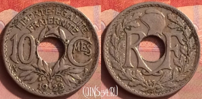 Франция 10 сантимов 1923 года, KM# 866a, 394o-139
