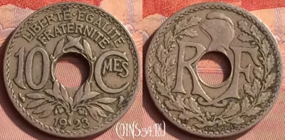Франция 10 сантимов 1923 года, KM# 866a, 397o-115