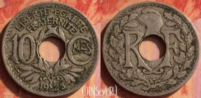Франция 10 сантимов 1923 года, KM# 866a, 434o-084