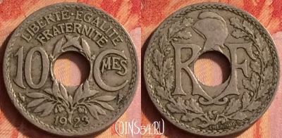 Франция 10 сантимов 1923 года, KM# 866a, 436o-078
